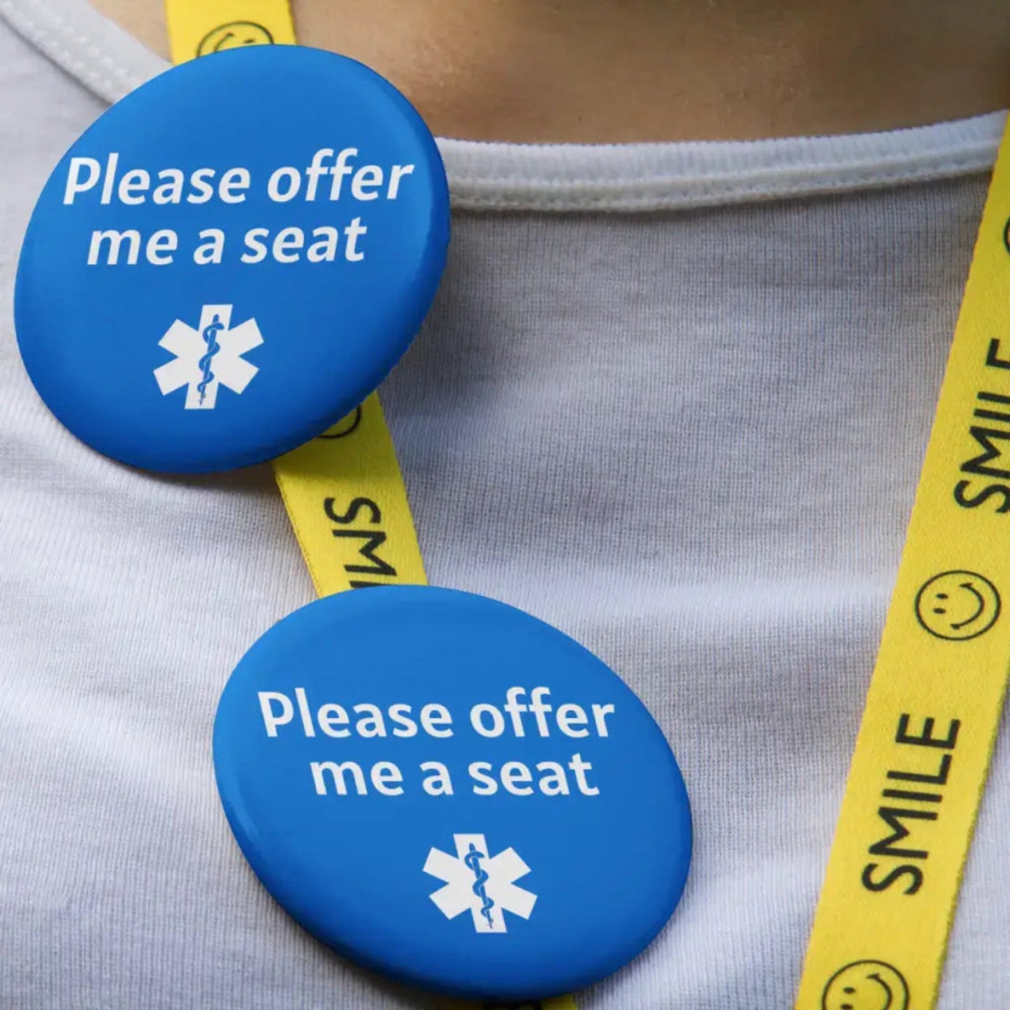 Emuworks Medical Alert Badge - Offer Me A Seat Disability Awareness, ID Badge for Autism & Hidden Disabilities, Travel Accessory London Underground TFL Pin Button Badge, Size 2- inches 50 mm - EMU Works