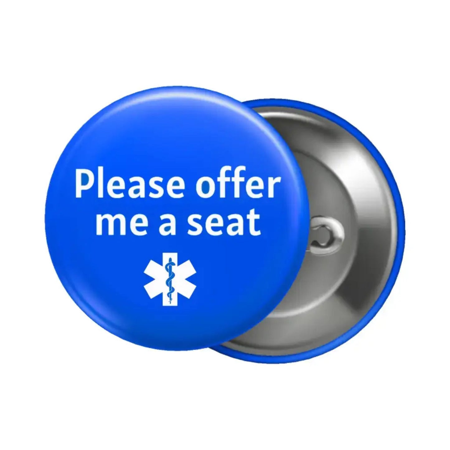 Emuworks Medical Alert Badge - Offer Me A Seat Disability Awareness, ID Badge for Autism & Hidden Disabilities, Travel Accessory London Underground TFL Pin Button Badge, Size 2- inches 50 mm - EMU Works