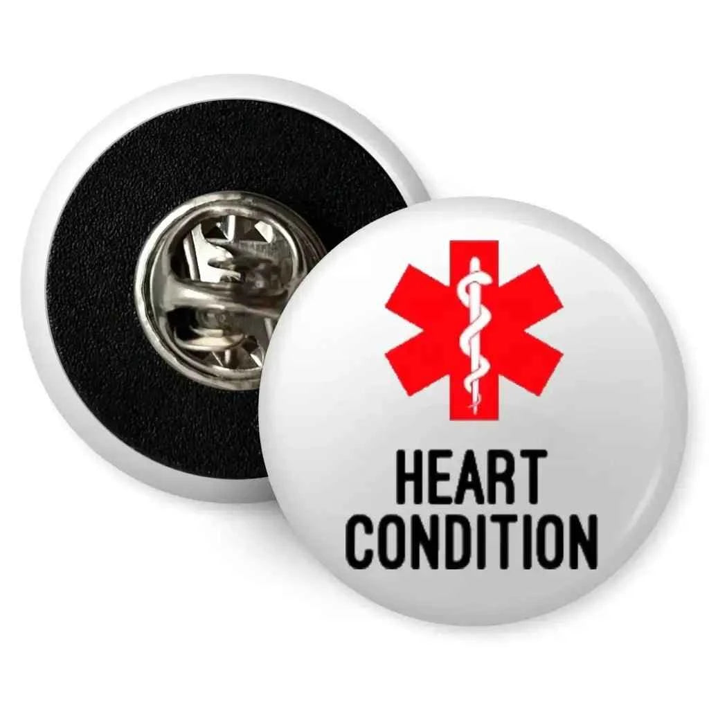 Emuworks Secure Fit Medical ID Badge - 1" (25mm) Heart Condition Alert for Safety