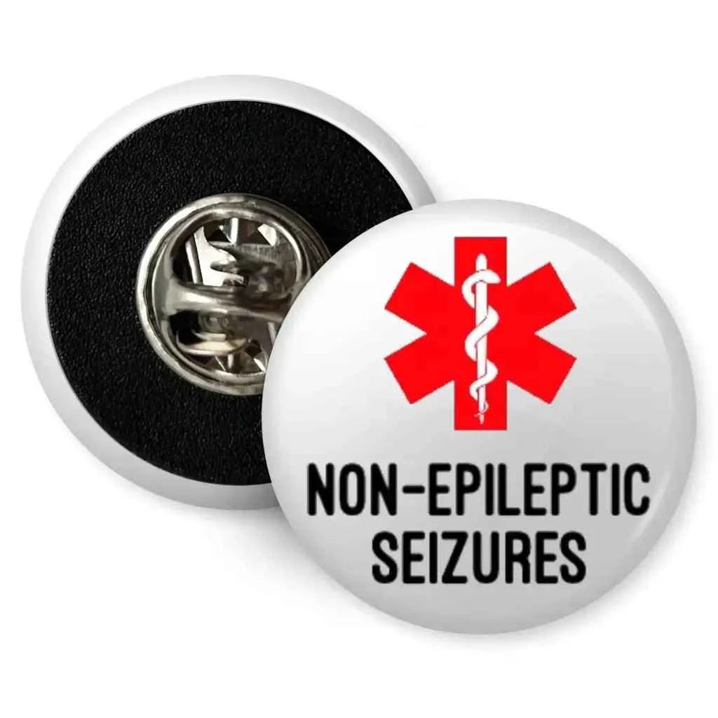 Non Epileptic Seizure Badge - Emuworks Medical Alert Badge, 1 Inch Secure Fit, Clear Text