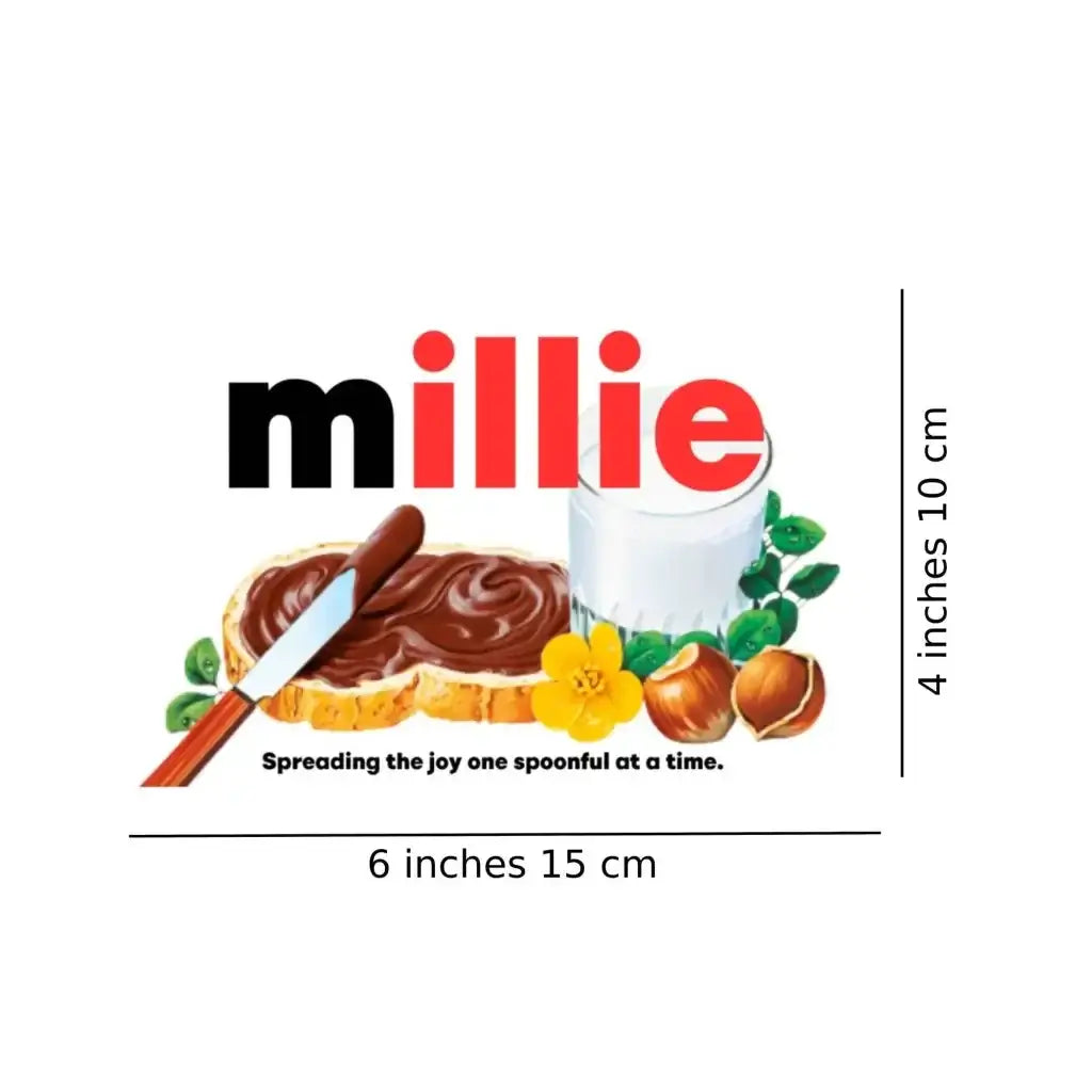 Premade Nutella Name Millie - Jar Sticker - Name Novelty Gift - Fits Jar 300gr - EMU Works