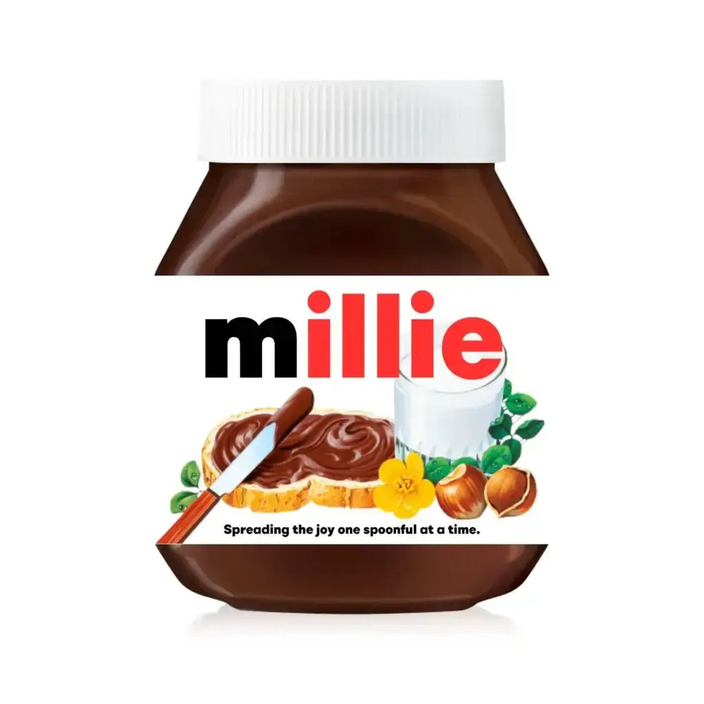 Premade Nutella Name Millie - Jar Sticker - Name Novelty Gift - Fits Jar 300gr - EMU Works