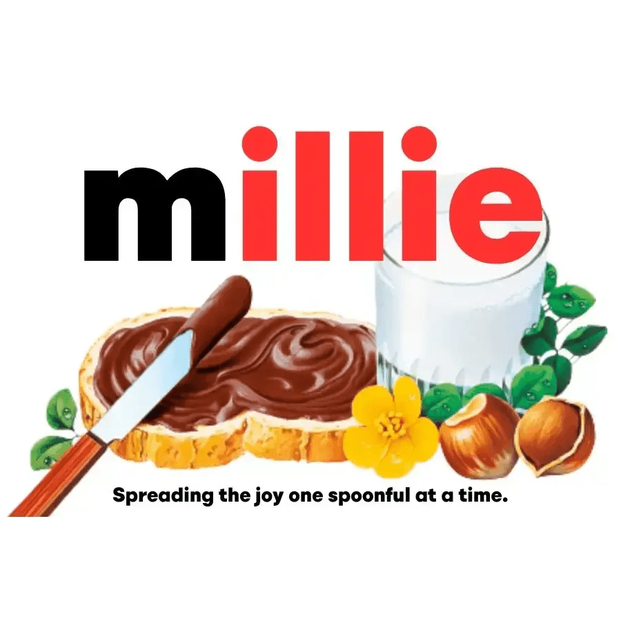 Premade Nutella Name Millie - Jar Sticker - Name Novelty Gift - Fits Jar 300gr - EMU Works