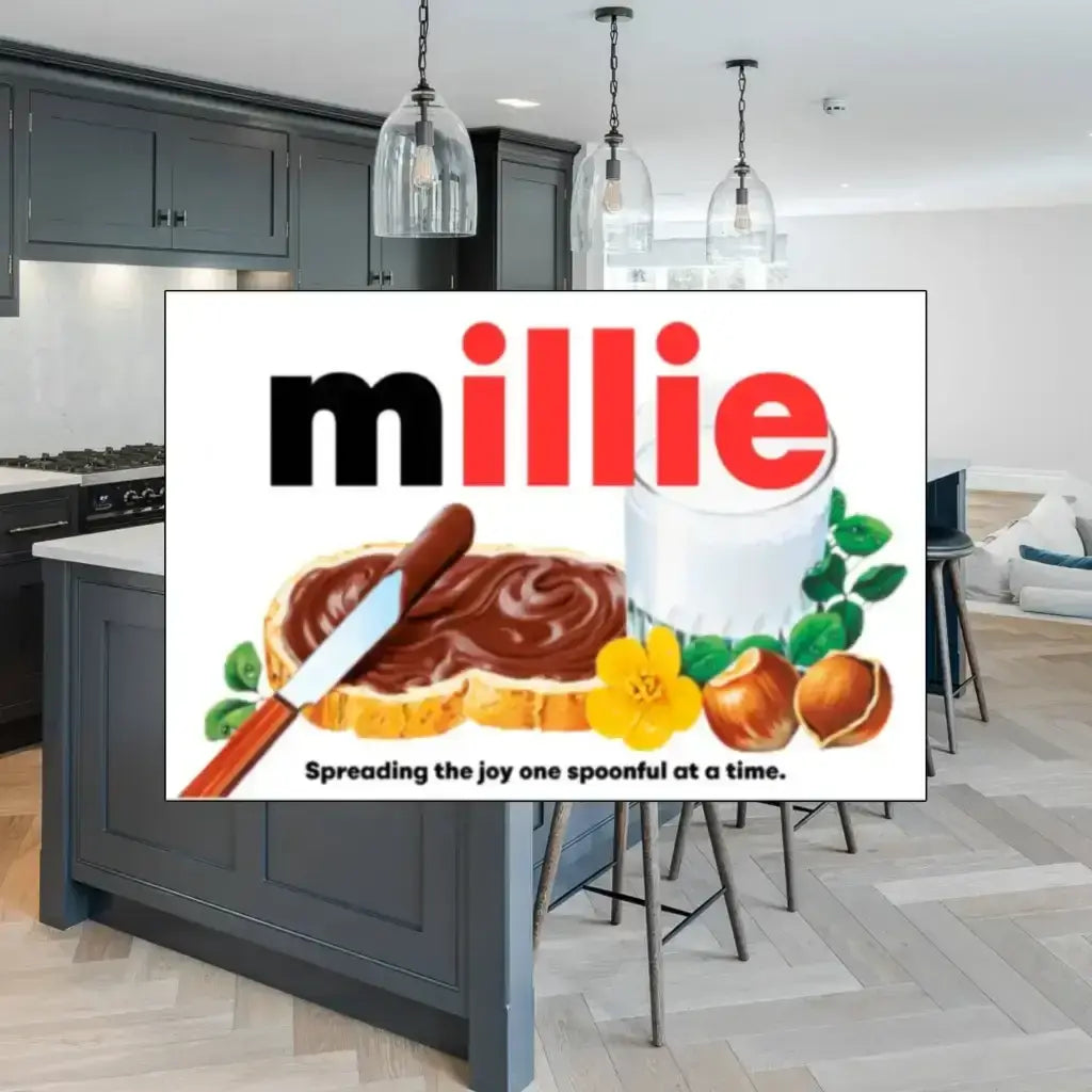 Premade Nutella Name Millie - Jar Sticker - Name Novelty Gift - Fits Jar 300gr - EMU Works