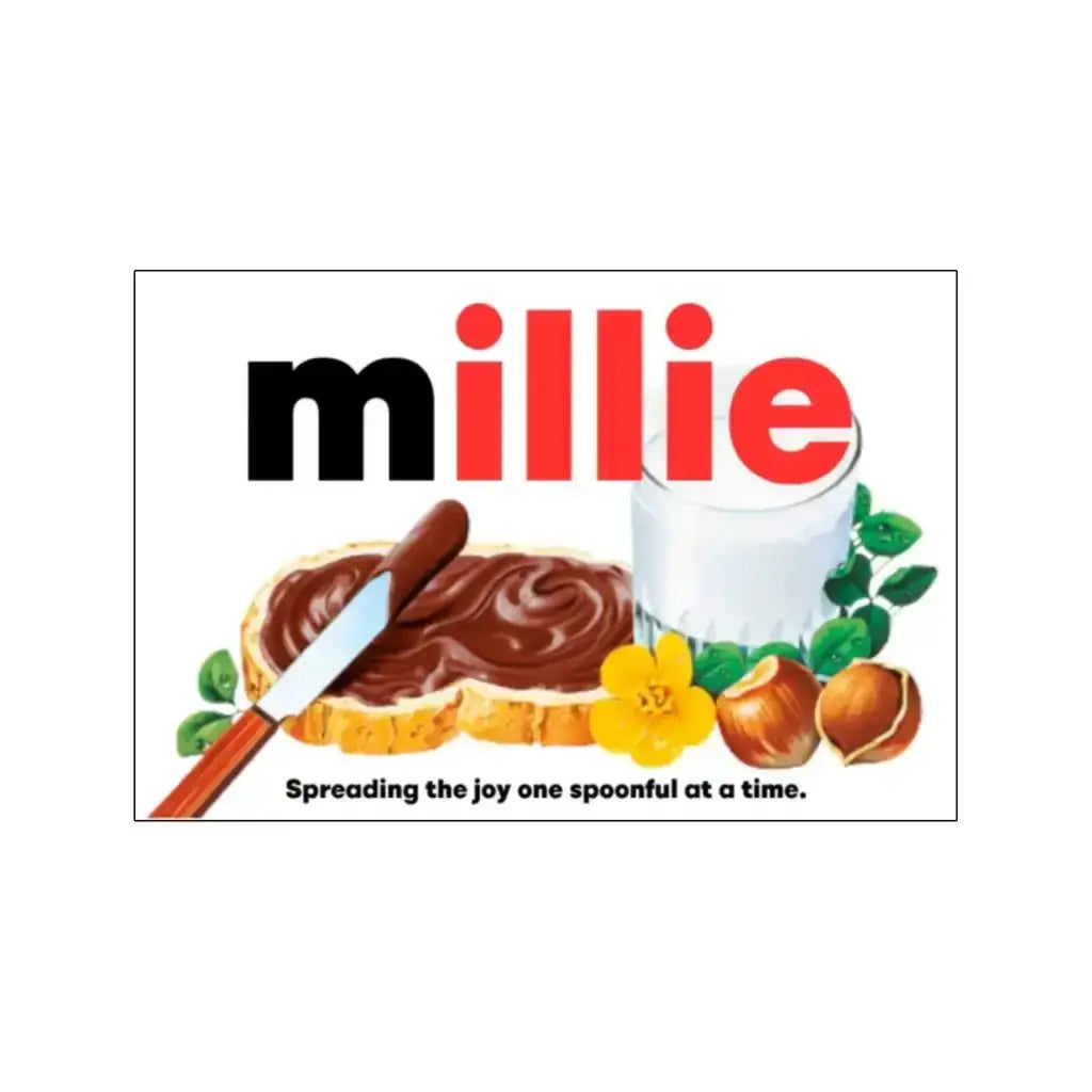 Premade Nutella Name Millie - Jar Sticker - Name Novelty Gift - Fits Jar 300gr - EMU Works