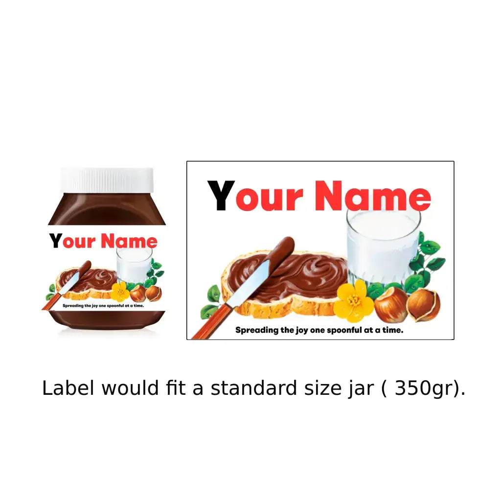Image displaying the Personalized Nutella Jar Sticker fitting a standard 350g jar, perfect for customisation.