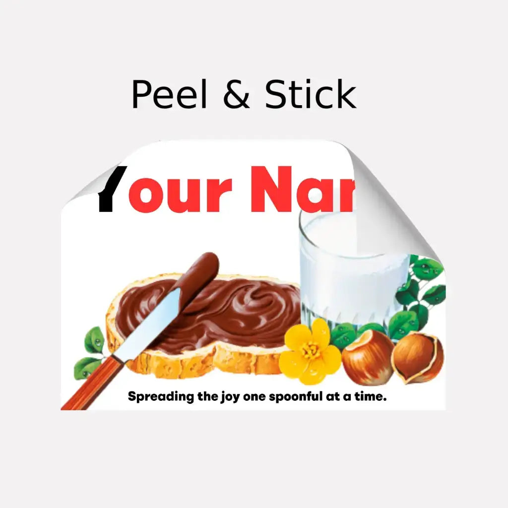 Close-up of a Personalized Nutella Jar Sticker, showcasing the peel and stick design for easy customisation.
