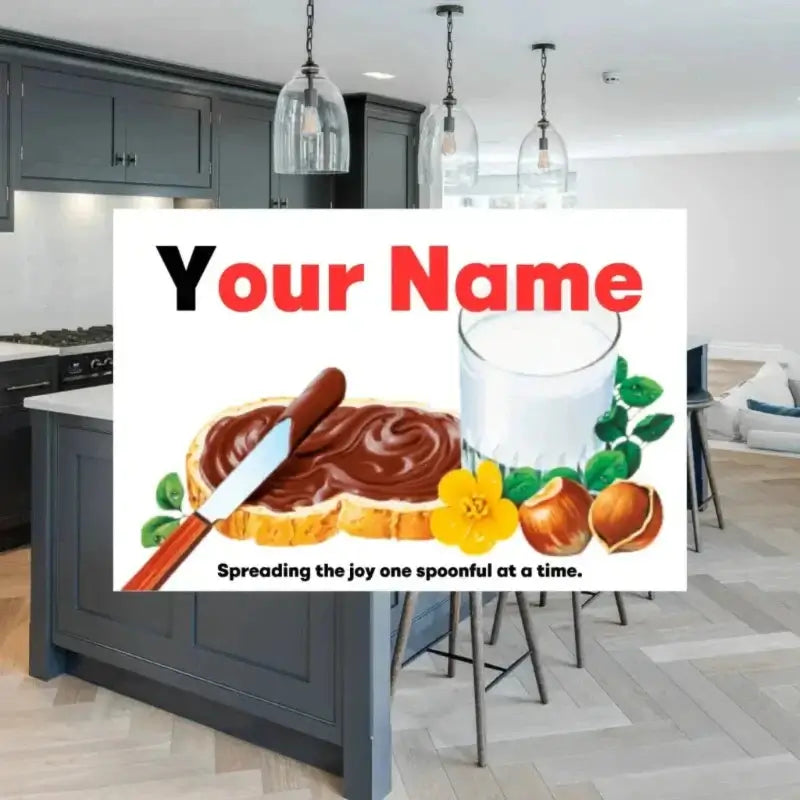 Personalized Nutella Jar Sticker in a kitchen setting, highlighting its fun and customisable features.