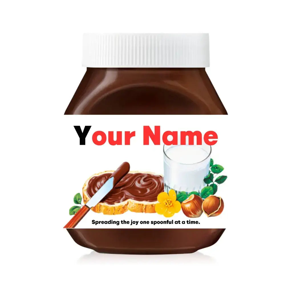 Personalized Nutella Jar Sticker with a custom name label on a Nutella jar, perfect for Nutella lovers.