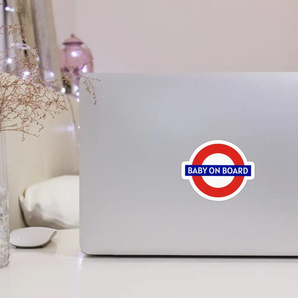 Stylish laptop with the Pregnancy Announcement Stickers - Baby On Board London Design, perfect for celebrating pregnancy news.