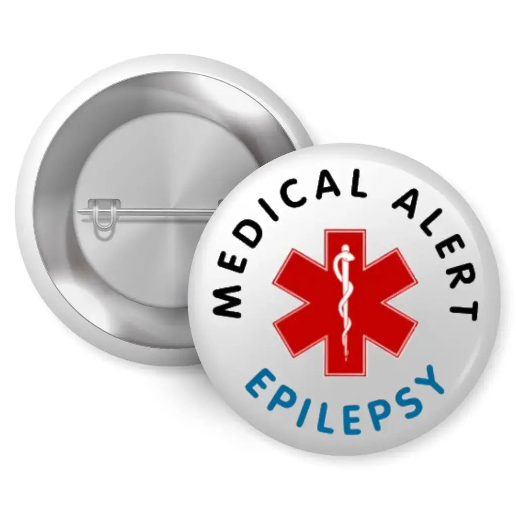 Epilepsy Awareness Pin featuring a medical alert symbol, 1 Inch (25mm) badge for emergency response needs. This durable epilepsy awareness pin clearly communicates medical conditions to first responders.