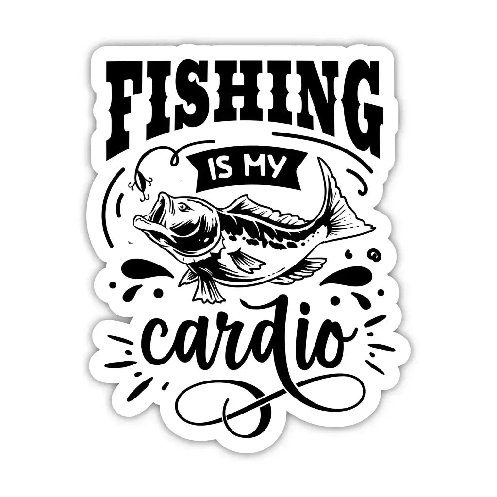 Fishing Is My Cardio Humour Matte Vinyl Sticker - 8.7cm x 7cm - EMU Works