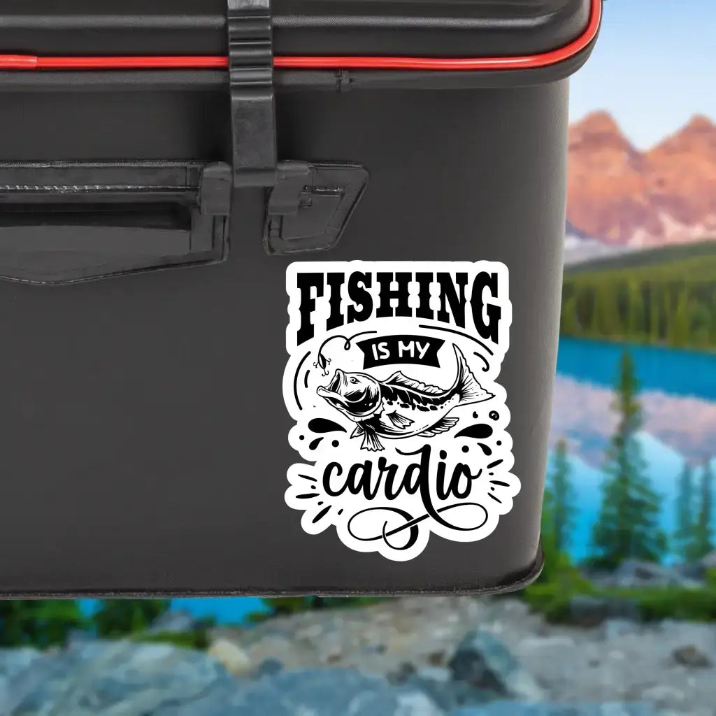 Fishing Is My Cardio Humour Matte Vinyl Sticker - 8.7cm x 7cm - EMU Works