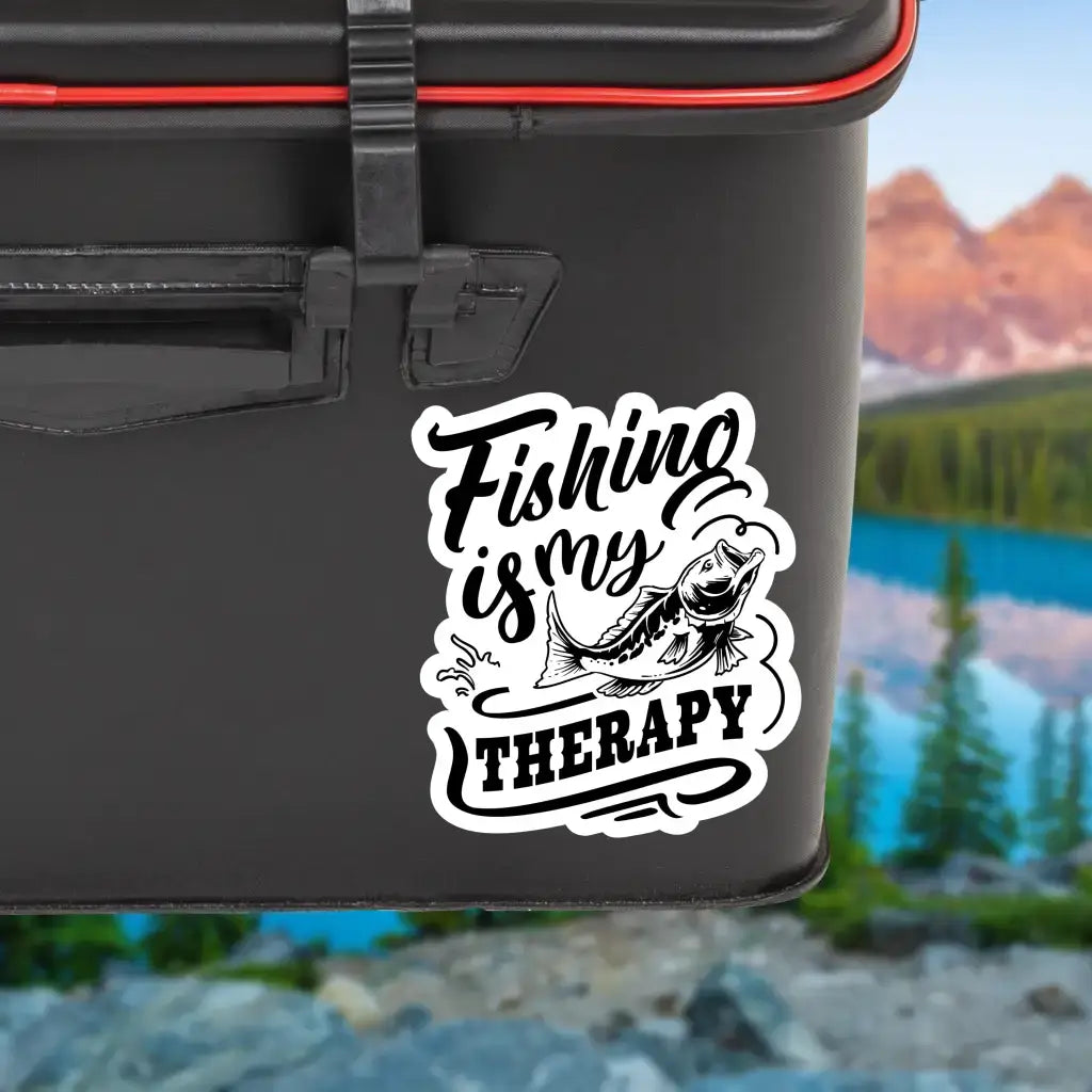 Fishing Humour Sticker - Is My Therapy Humour Matte Vinyl Sticker - 8.5cm x 7.5cm - EMU Works