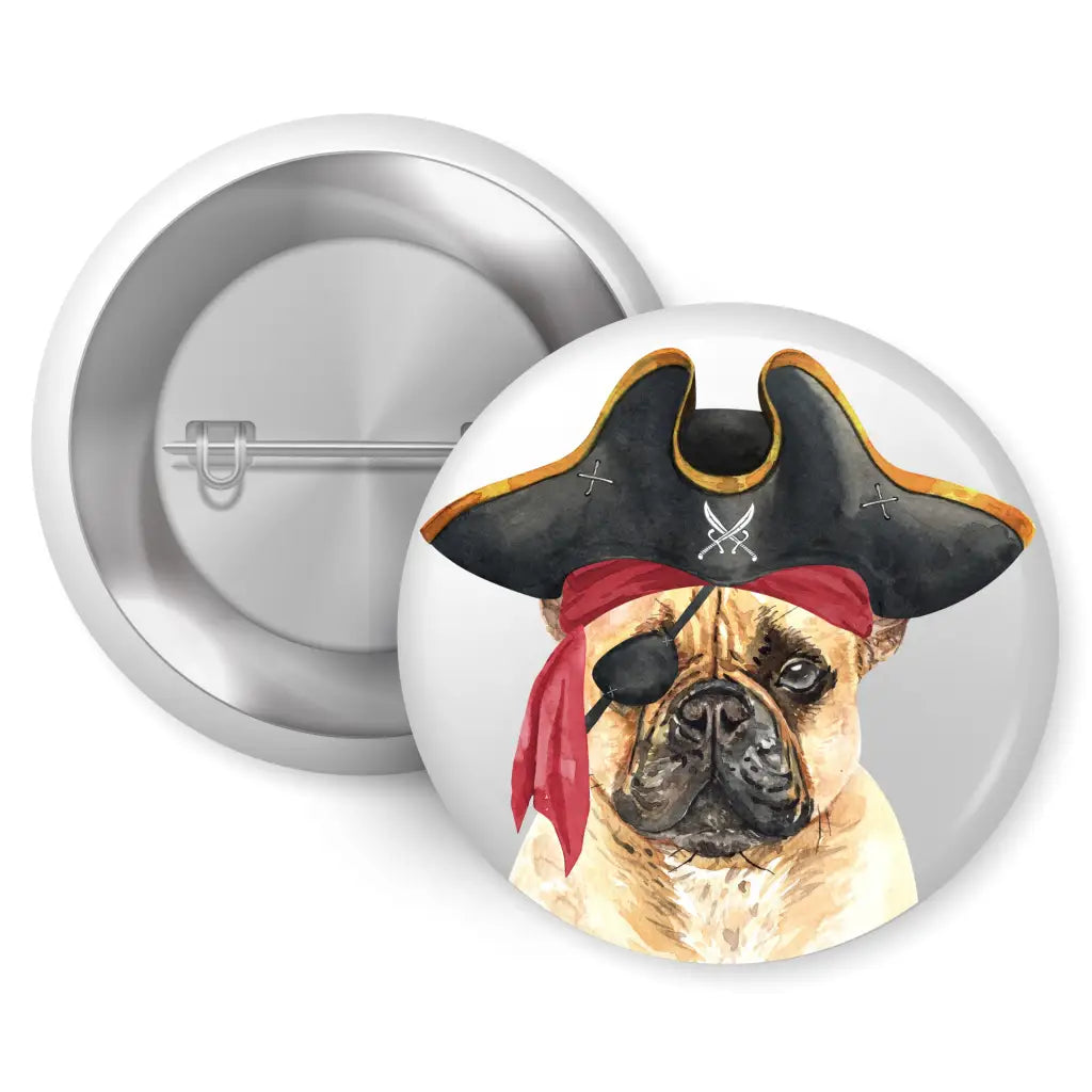 French Bulldog Pirate Costume Dog Bread Pin Button Badge 1in 25mm - EMU Works