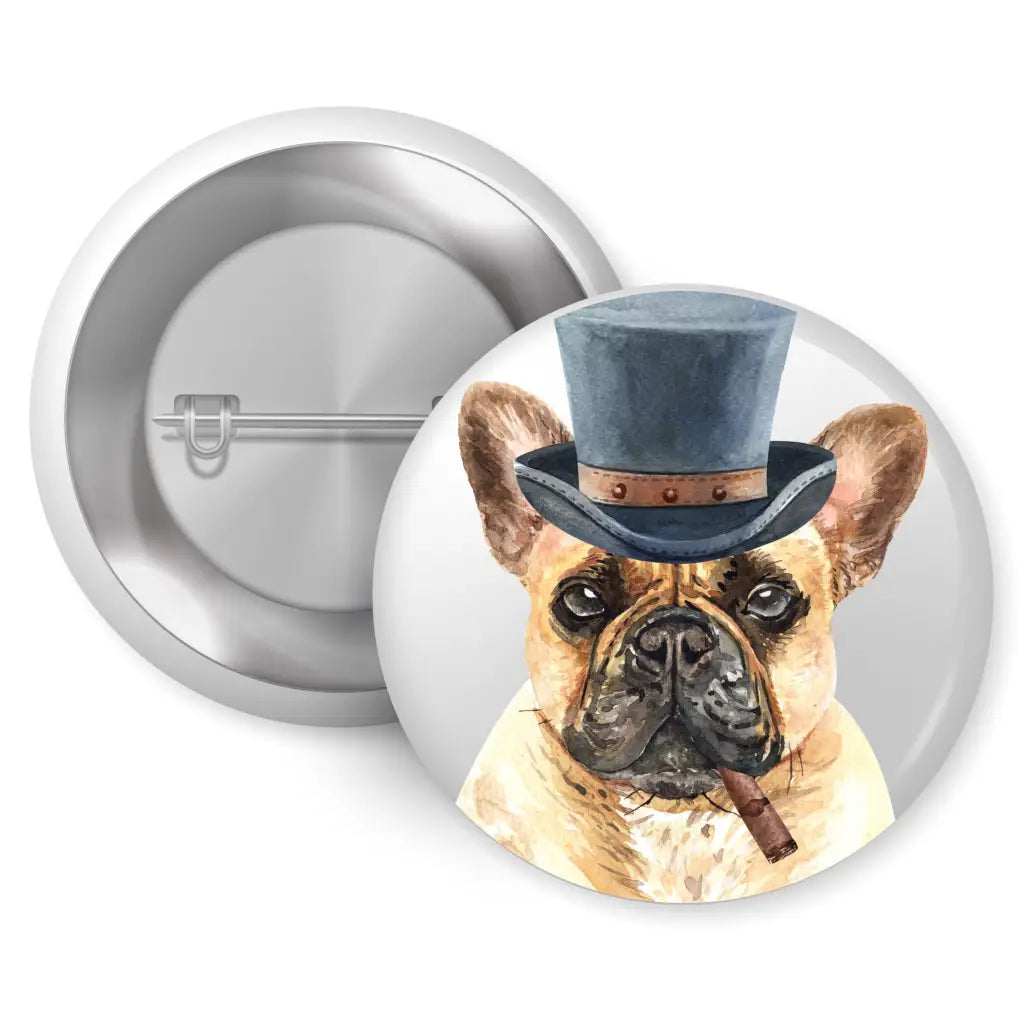 French Bulldog Top Hat Cigar Dog Bread Pin Button Badge 1in 25mm - EMU Works