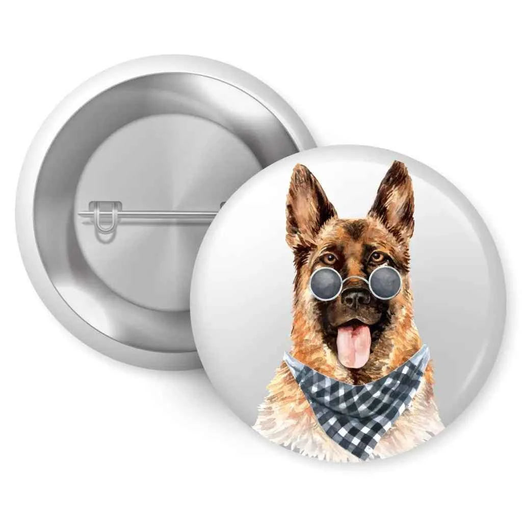 German Shepherd Bandana Glasses Dog Bread Pin Button Badge 1in 25mm