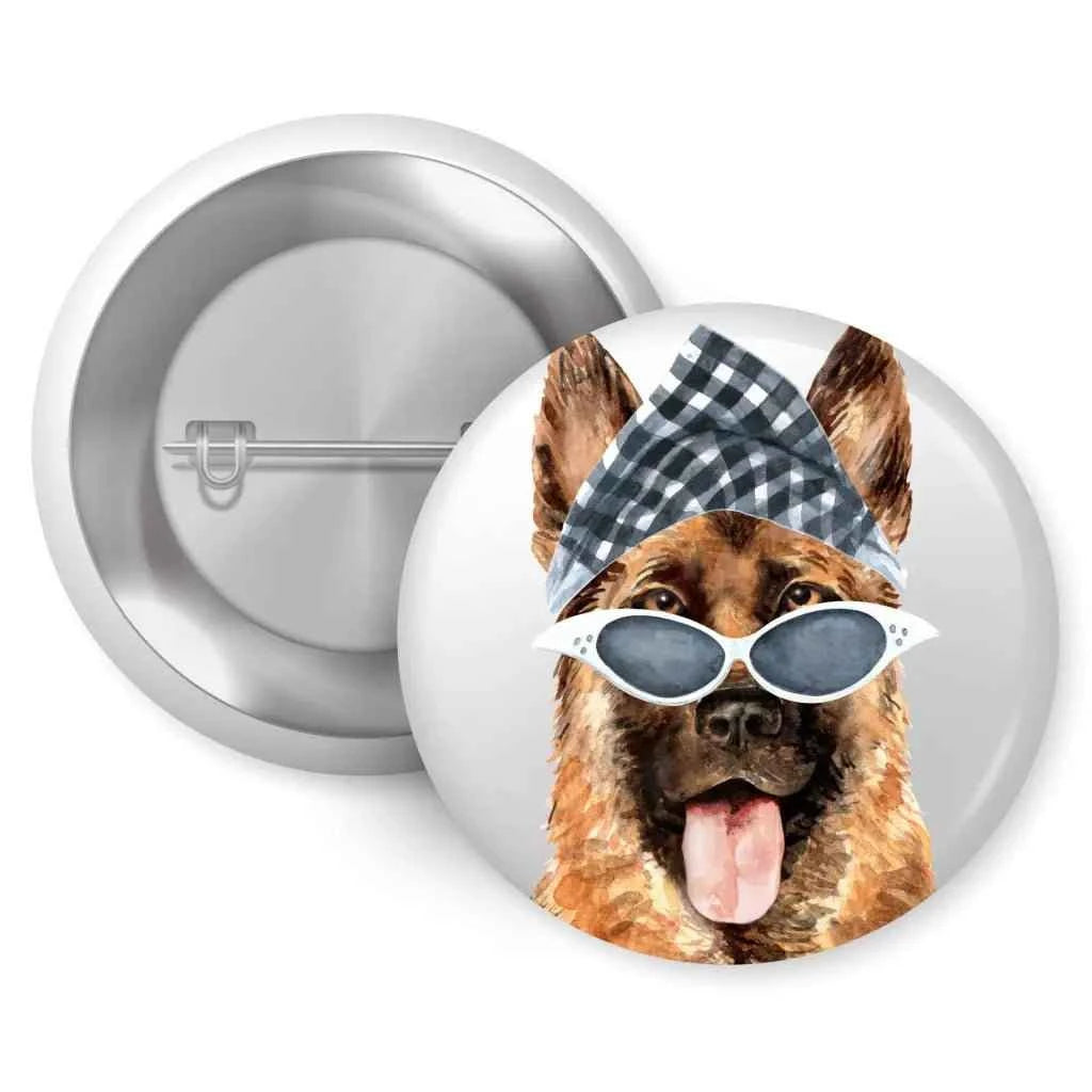 German Shepherd Bandana Sunglasses Dog Bread Pin Button Badge 1in 25mm