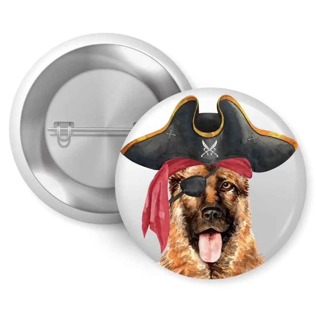 German Shepherd Pirate Hat Dog Bread Pin Button Badge 1in 25mm
