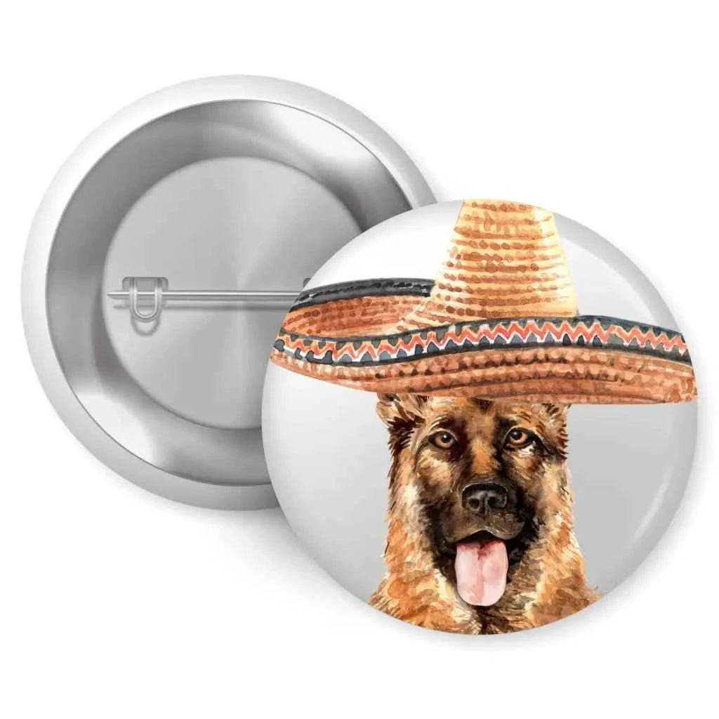 German Shepherd Sombrero Dog Bread Pin Button Badge 1in 25mm