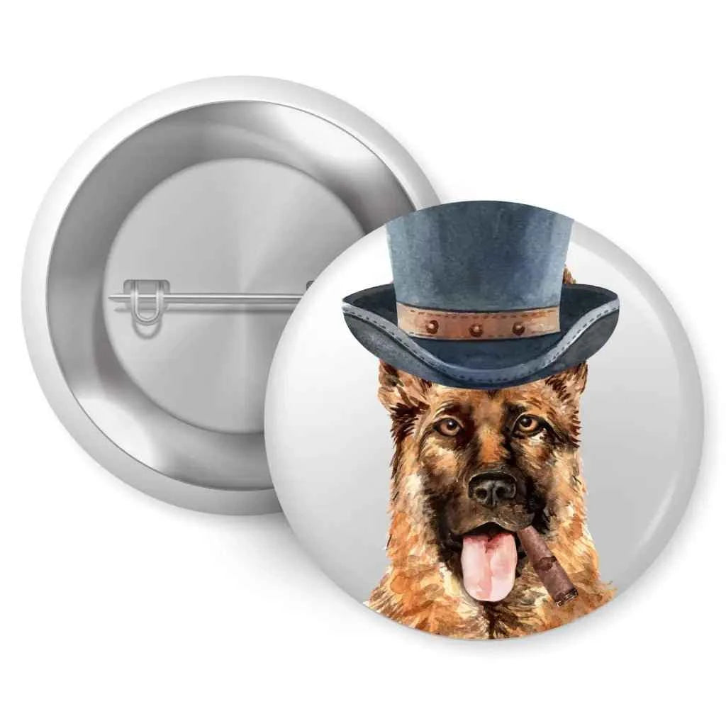 German Shepherd Top Hat Cigar Dog Bread Pin Button Badge 1in 25mm