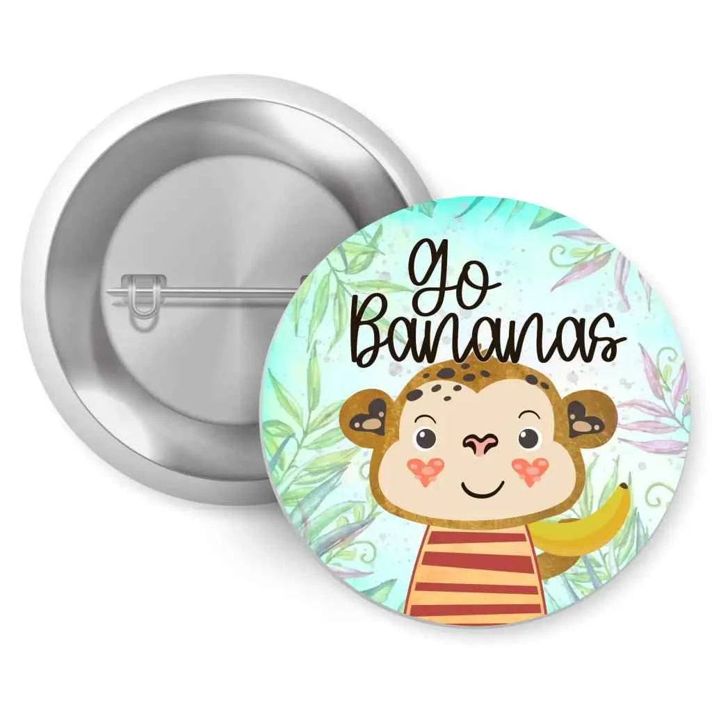 Go Bananas Monkey Children's Pin Badge - 1 Inch 25mm Cute Accessory for Kids