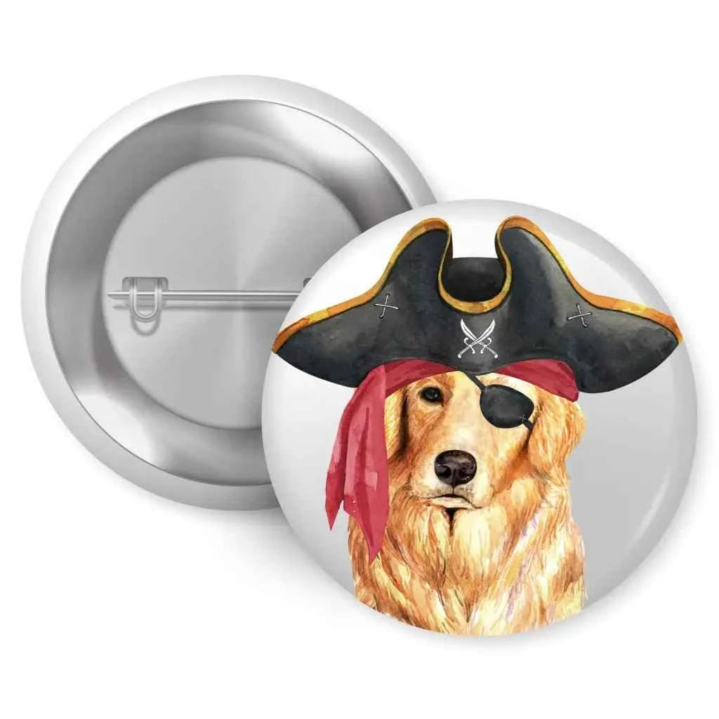 Golden Retriever Pirate Costume Dog Breed Pin Button Badge 1in 25mm