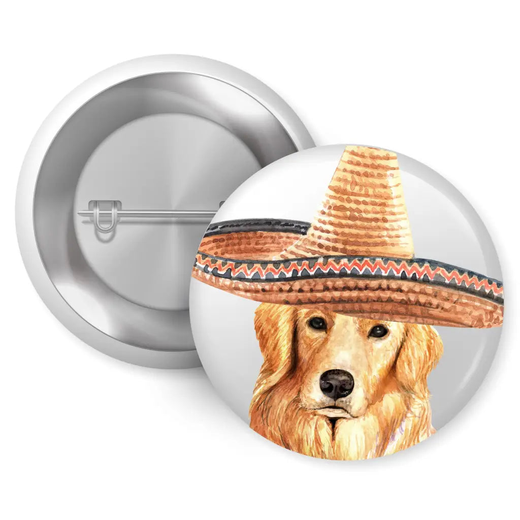 Golden Retriever Sombrero Dog Breed Pin Button Badge 1in 25mm - EMU Works