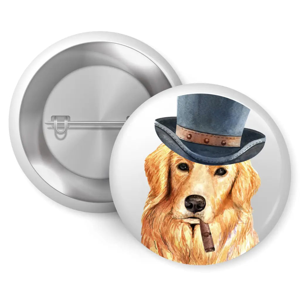 Golden Retriever Top Hat Cigar Dog Breed Pin Button Badge 1in 25mm - EMU Works
