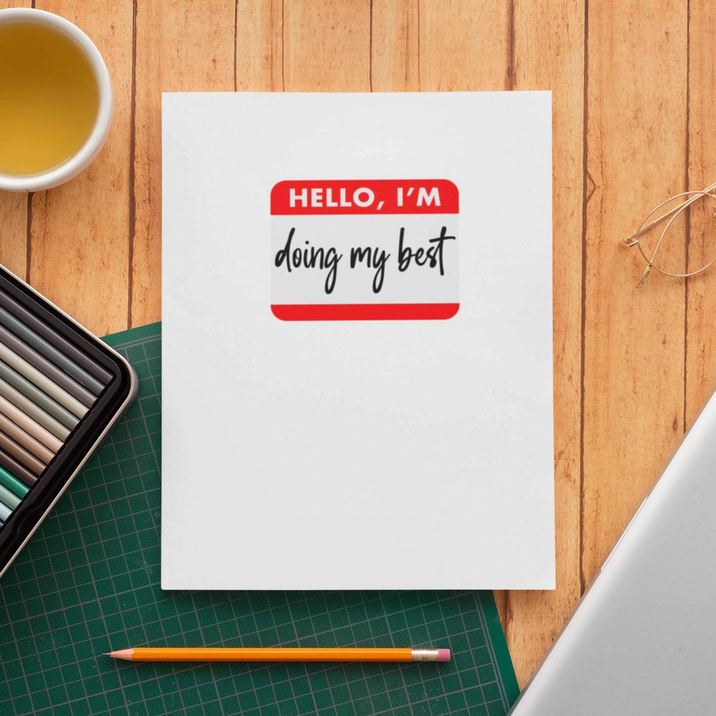 Hello, I’m Doing My Best Mental Health Awareness Glossy Vinyl Sticker - 7.3cm x 5.9cm - EMU Works