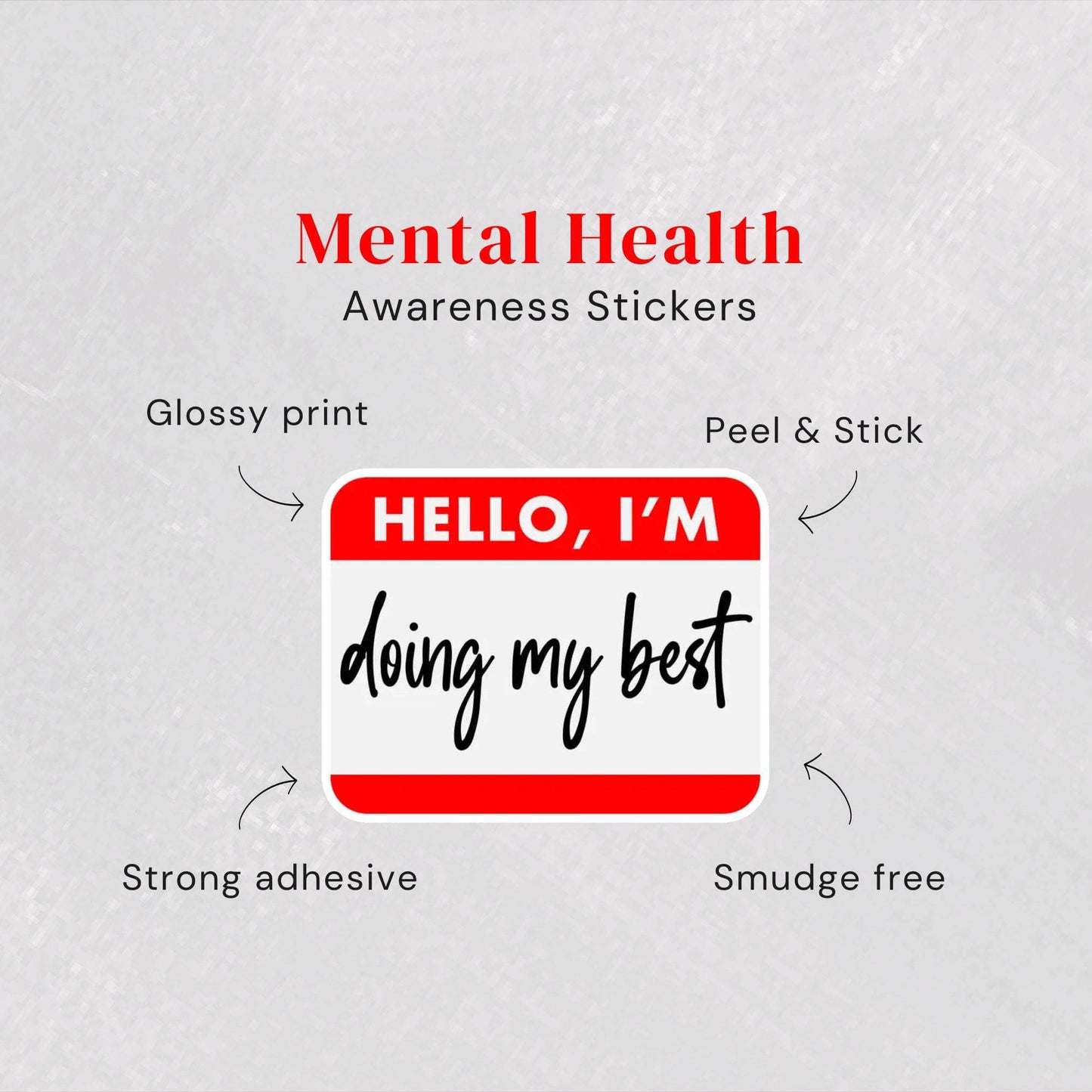 Hello, I’m Doing My Best Mental Health Awareness Glossy Vinyl Sticker - 7.3cm x 5.9cm - EMU Works