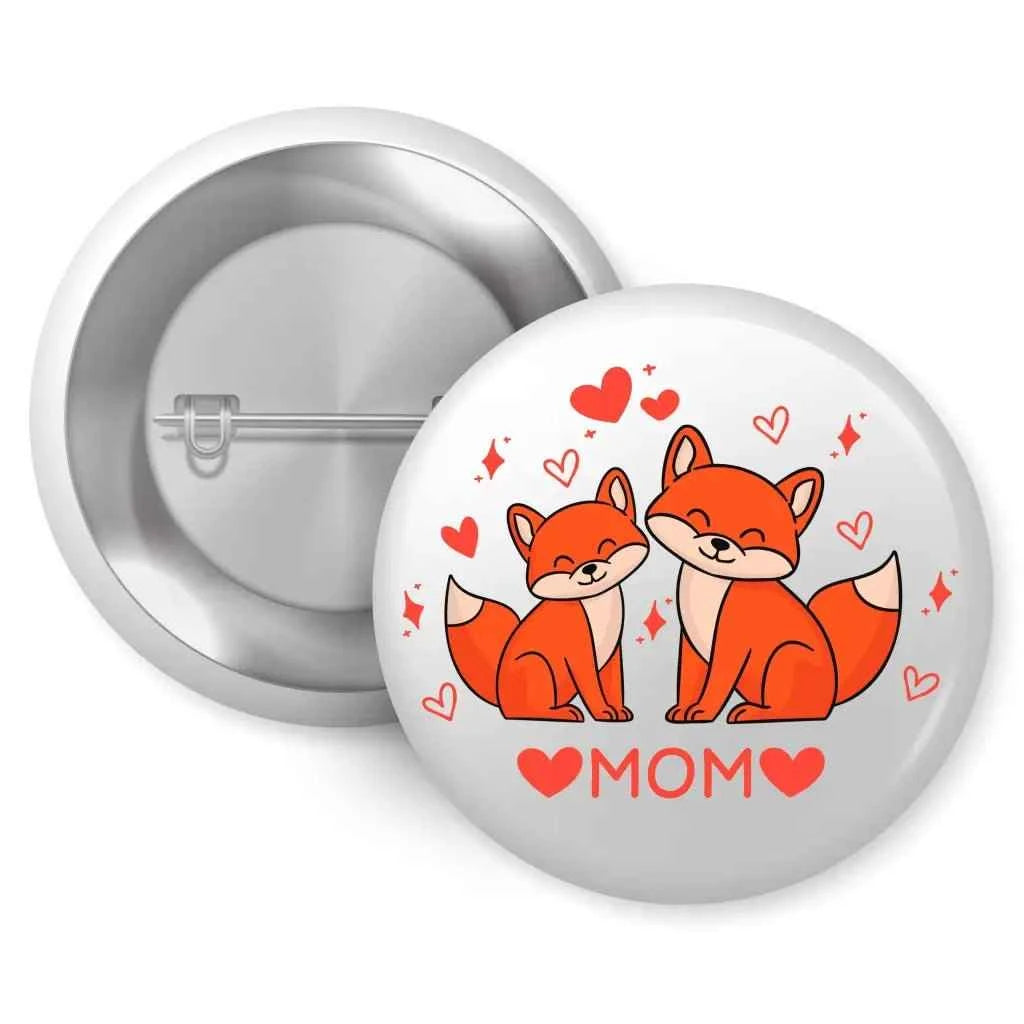 Mothers Day Badge - Adorable Fox Mom and Baby Pin Button Badge 1 Inch 25mm by EMU Works
