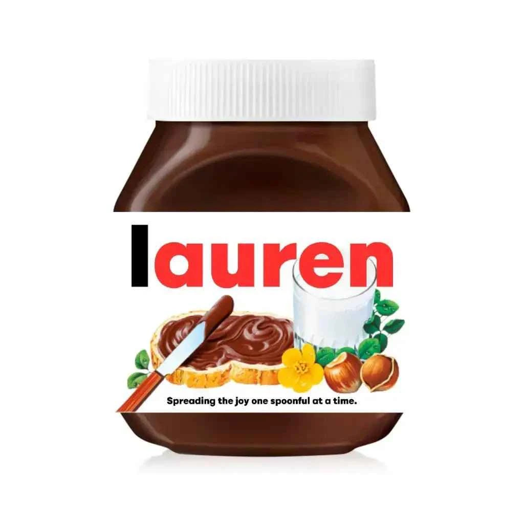 Premade Nutella Name Lauren - Jar Sticker - Name Novelty Gift - Fits Jar 300gr