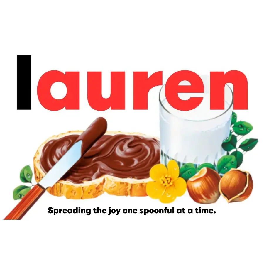 Premade Nutella Name Lauren - Jar Sticker - Name Novelty Gift - Fits Jar 300gr - EMU Works
