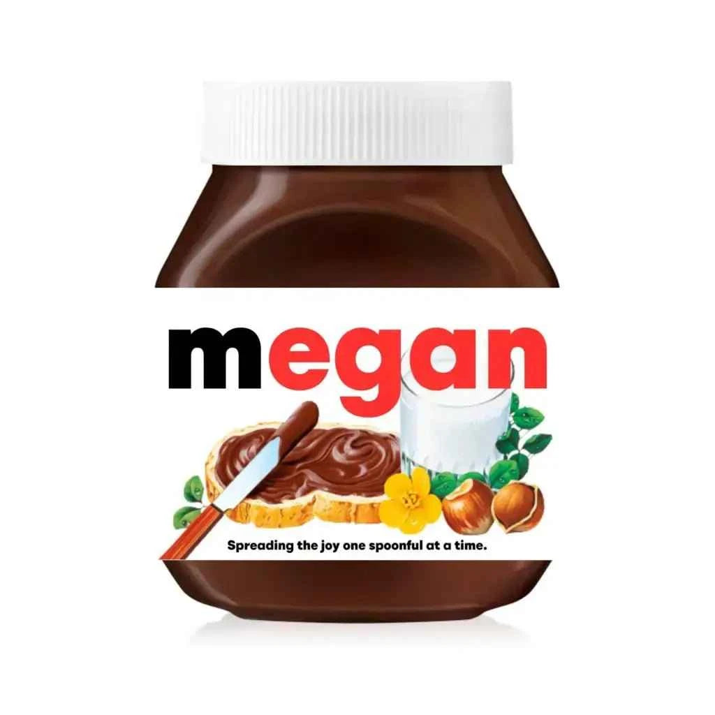 Premade Nutella Name Megan - Jar Sticker - Name Novelty Gift - Fits Jar 300gr