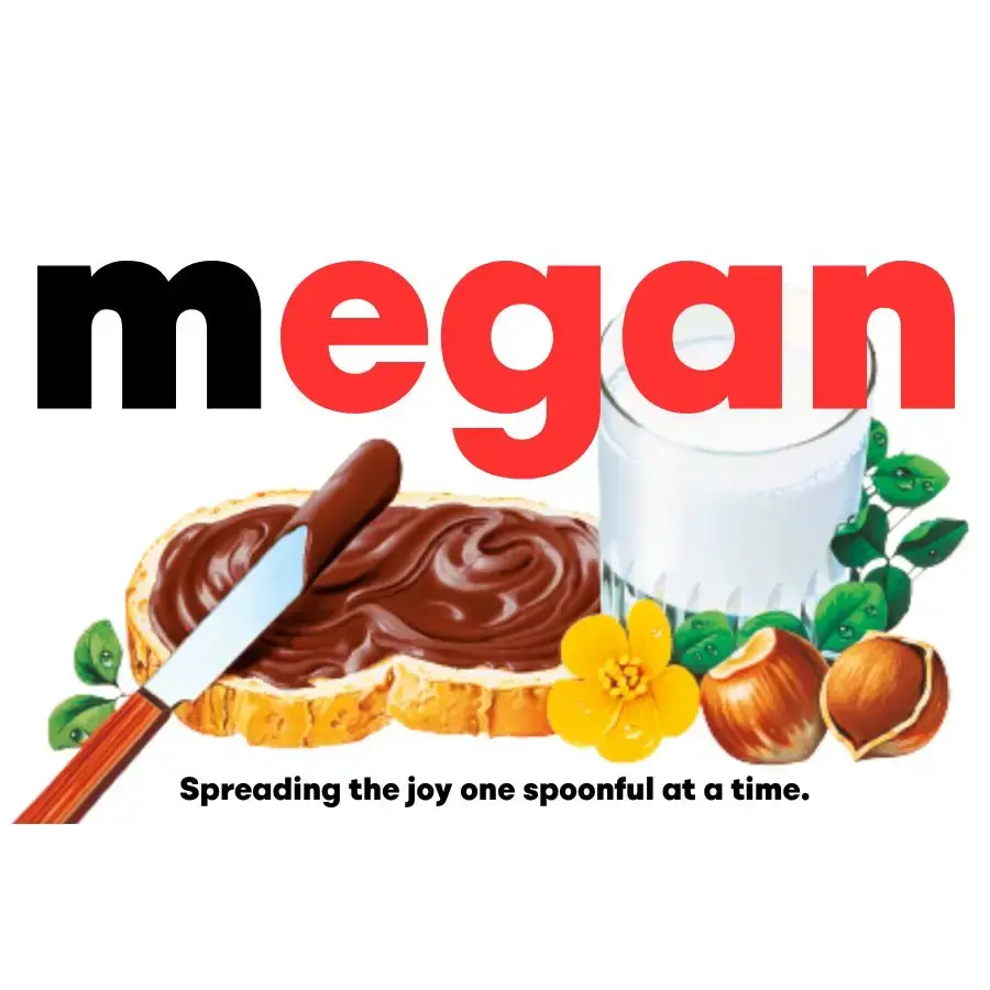 Premade Nutella Name Megan - Jar Sticker - Name Novelty Gift - Fits Jar 300gr - EMU Works