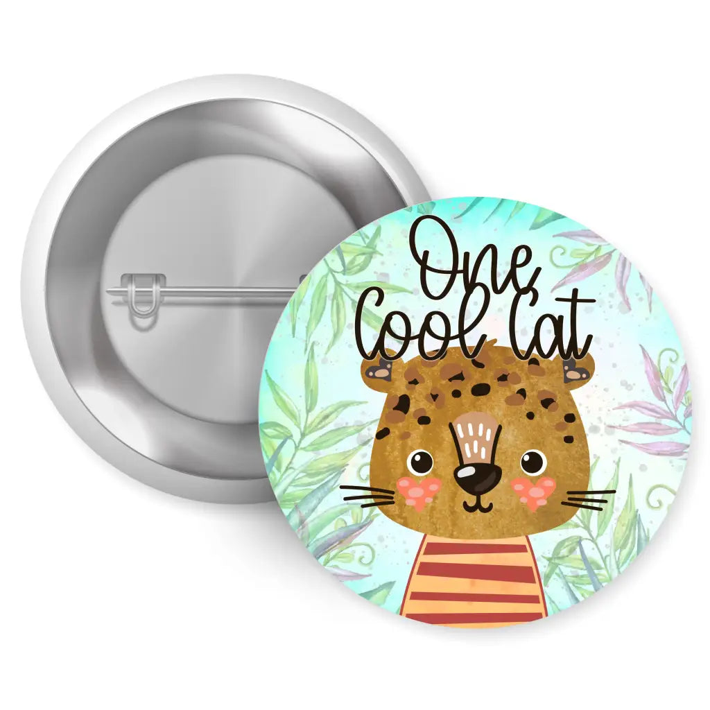 One Cool Cat Children's Pin Button Badge featuring a cute cartoon cat design, perfect accessory for kids, ideal as a children's pin button badge.