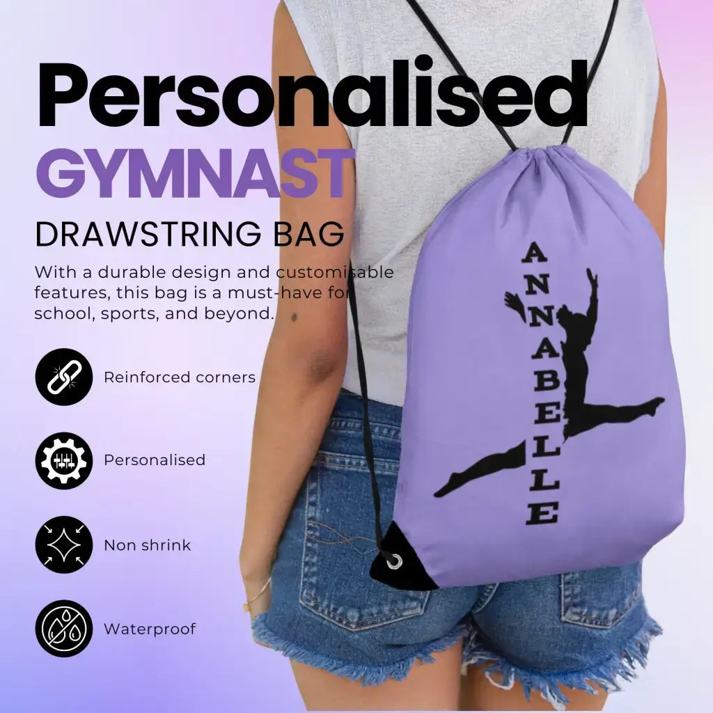 Personalised Gymnast Gym Bag, PE Gym Kit School Kids Sport Print Drawstring Rucksack - EMU Works