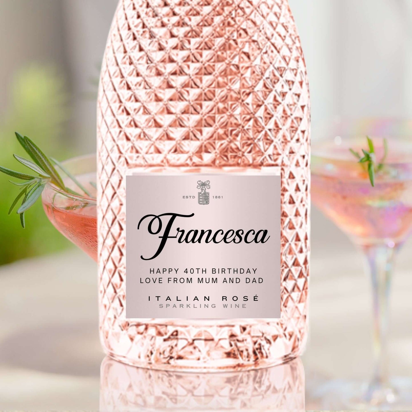 Personalised Prosecco - Wine Bottle Sticker Gift - Self Adhesive Metallic Label - EMU Works