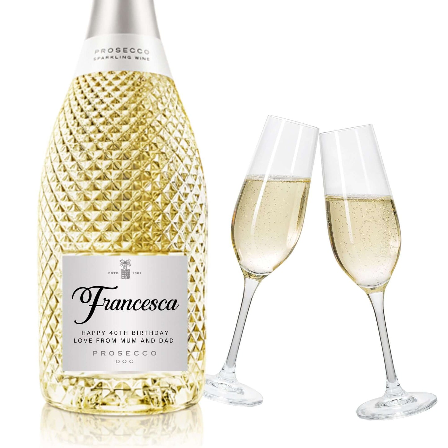 Personalised Prosecco - Wine Bottle Sticker Gift - Self Adhesive Metallic Label - EMU Works
