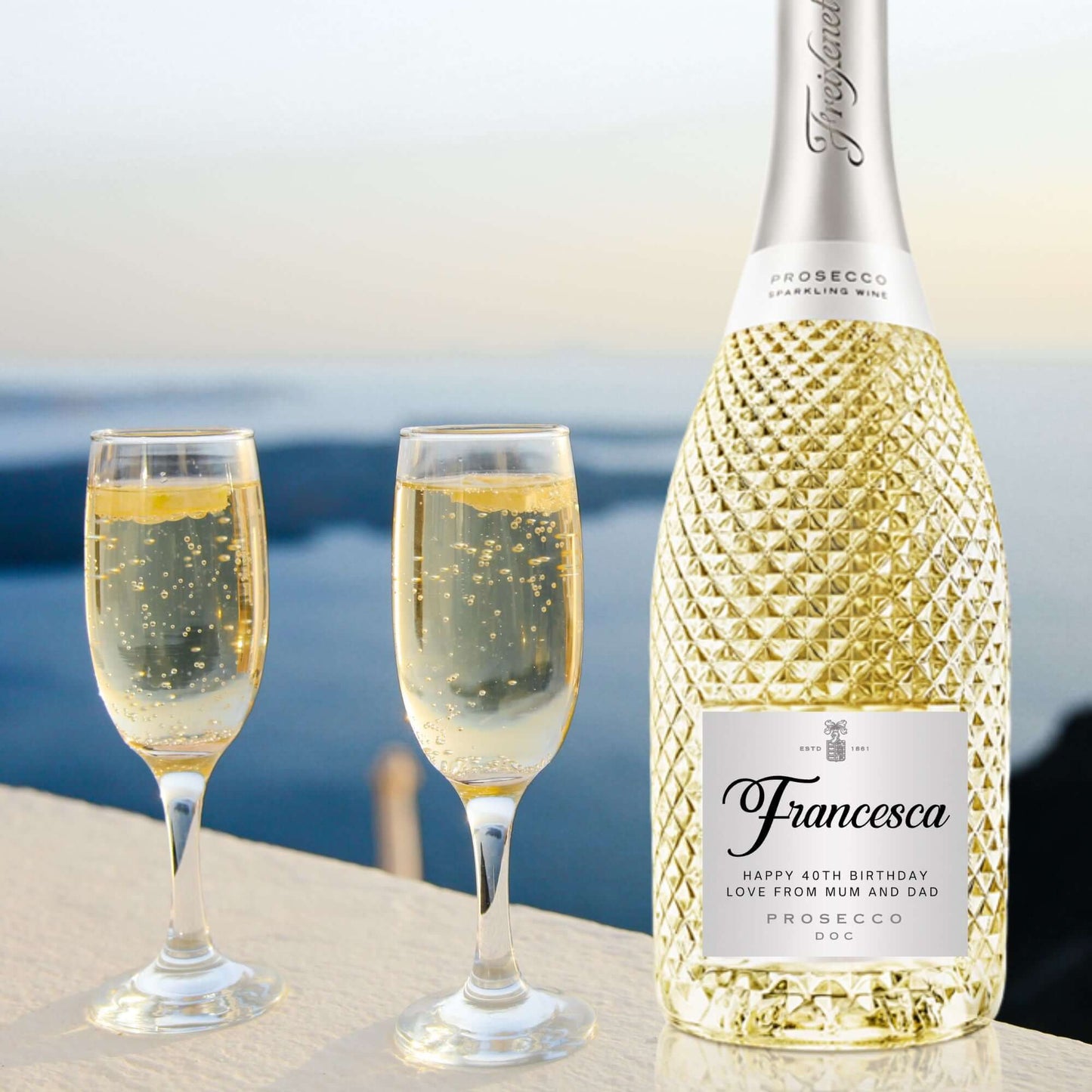 Personalised Prosecco - Wine Bottle Sticker Gift - Self Adhesive Metallic Label - EMU Works