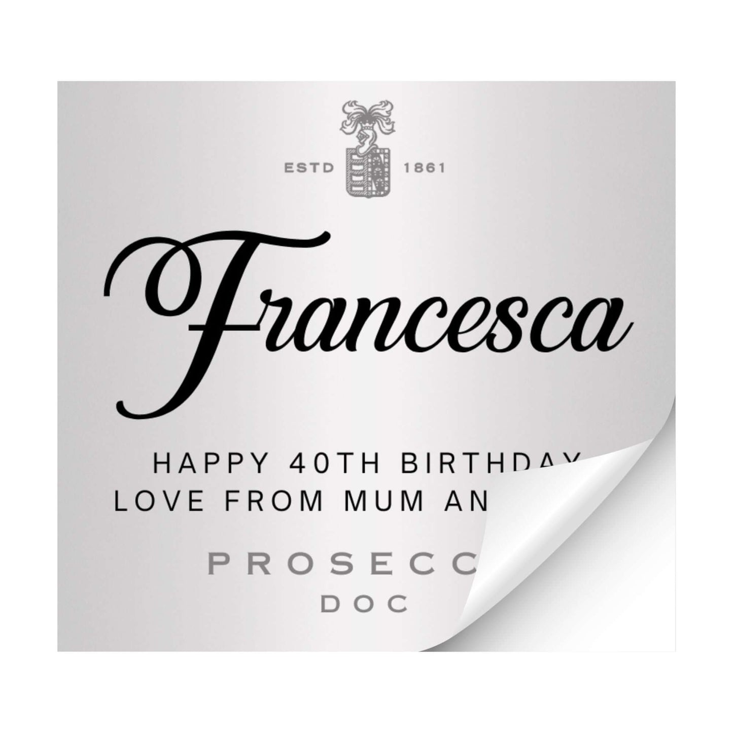 Personalised Prosecco - Wine Bottle Sticker Gift - Self Adhesive Metallic Label - EMU Works