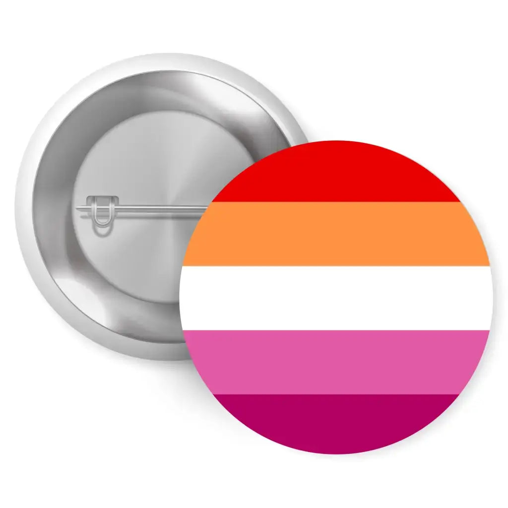 A 1-inch lesbian pride badge displaying the colourful stripes of the lesbian pride flag, a great accessory for expressing pride and support for the LGBTQ+ community.