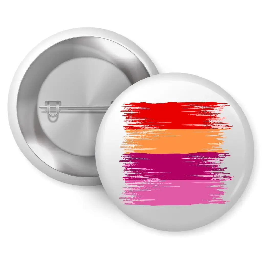 A stylish 1-inch lesbian pride badge featuring a colourful brush stroke design, perfect for showcasing your pride and support for the LGBTQ+ movement.