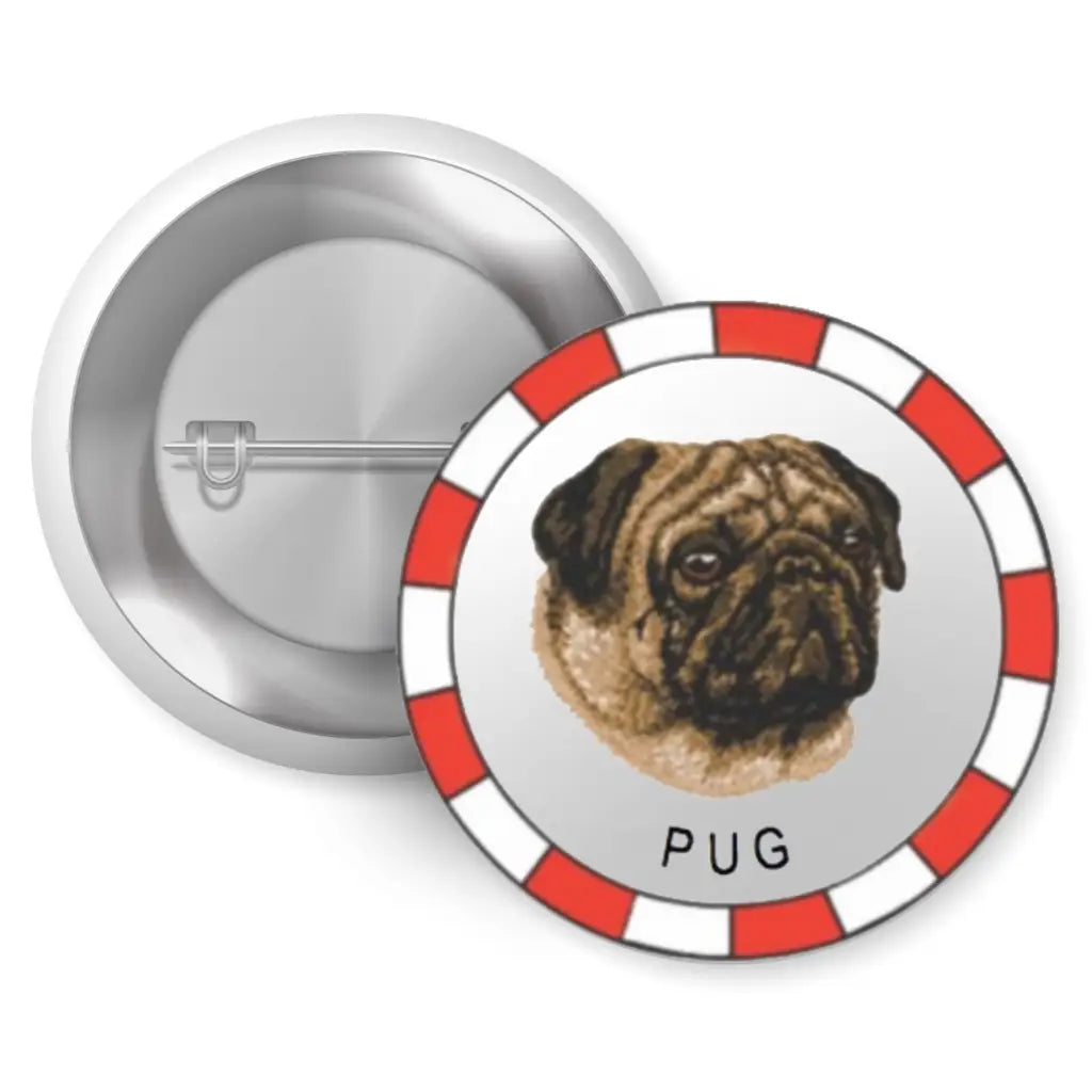 Pug Breed Pin Button Badge 1in 25mm - EMU Works