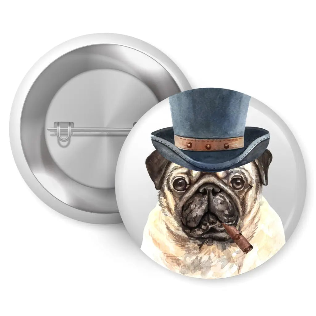 Pug Top Hat Cigar Dog Breed Pin Button Badge 1in 25mm - EMU Works