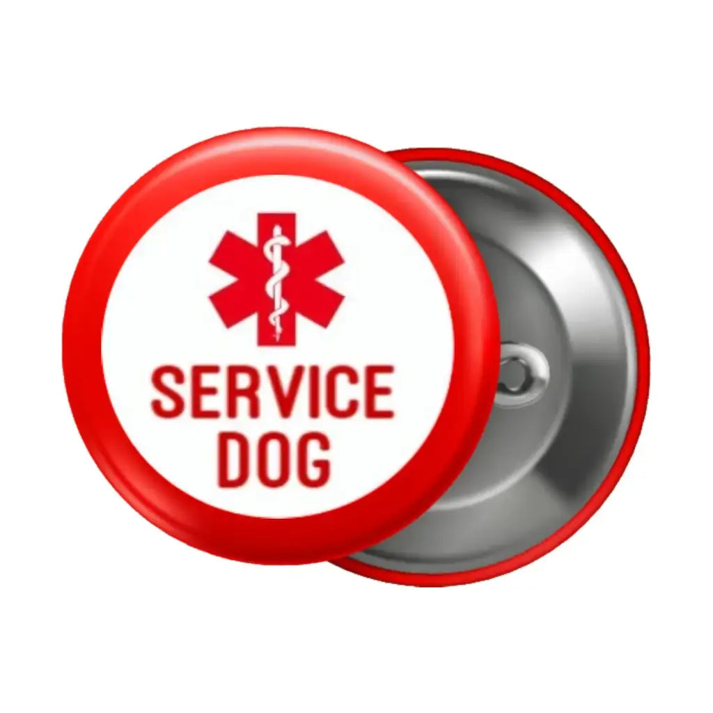 Service Dog Identification Medical Alert Badge 25mm featuring a red border and clear text, highlighting the importance of service dog identification.