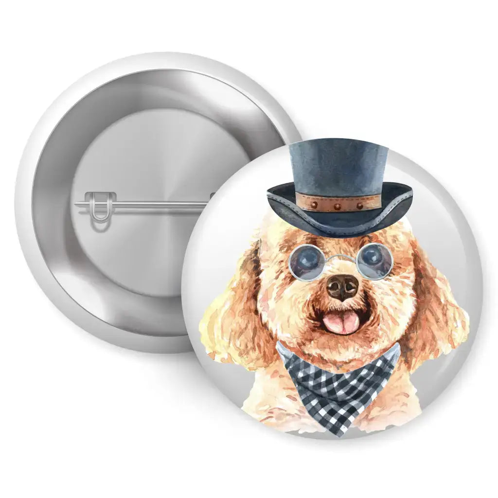 Set of 4 Poodle Badges Set showcasing a charming poodle in a top hat and bow tie. Great for expressing your love for poodles!