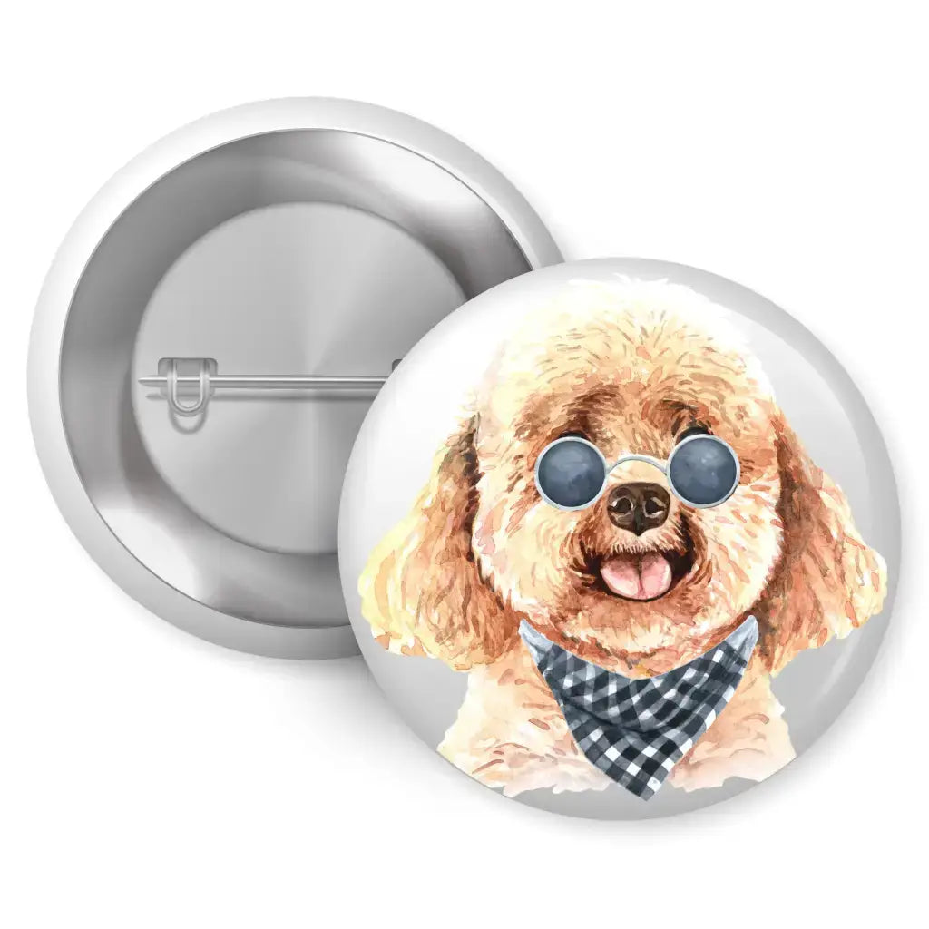 Set of 4 Poodle Badges Set with a cute poodle wearing sunglasses and a checkered bandana. Ideal for decorating your accessories!