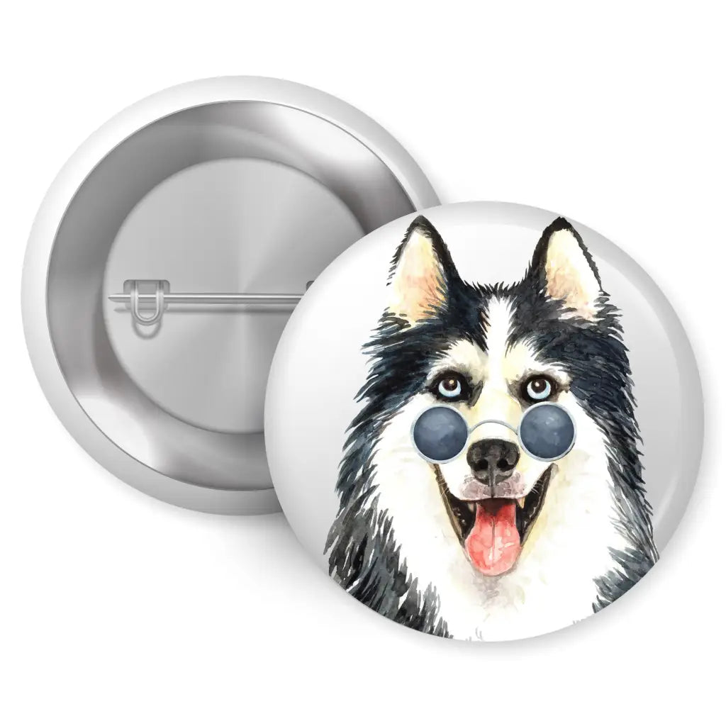 Siberian Husky Glasses Dog Breed Pin Button Badge 1in 25mm - EMU Works